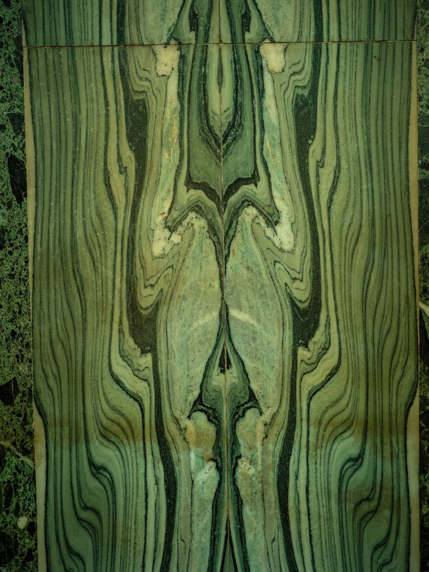 green bookmatched marble in Westminster Cathedral