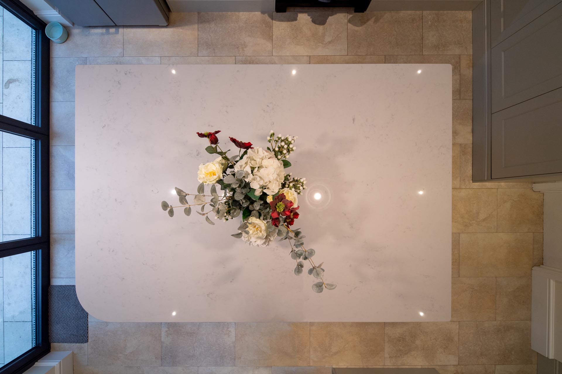 birds eye view of island AG Carrara quartz worktops