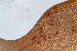 Nick Geard Furniture collaboration Capri quartz and london plane island tabletop