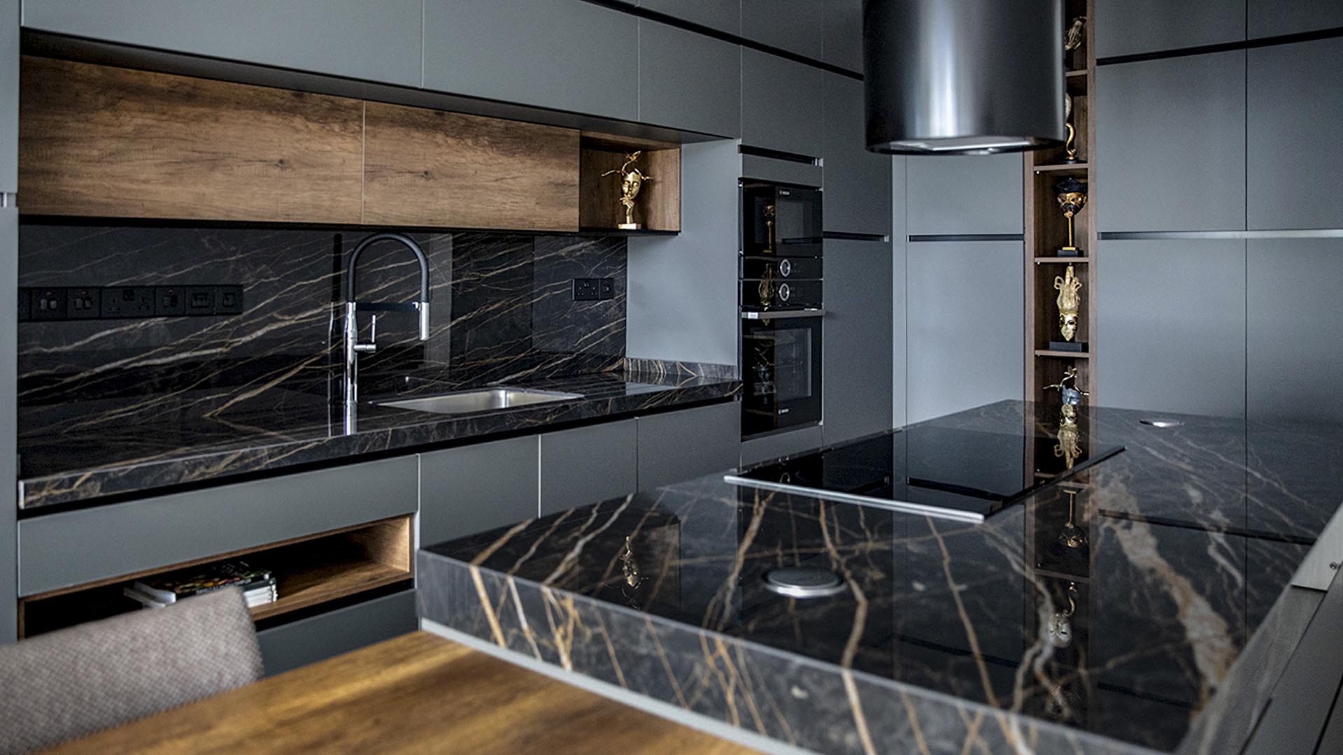 INTO THE BLACK: BLACK AND GOLD MARBLE-LOOK QUARTZ 