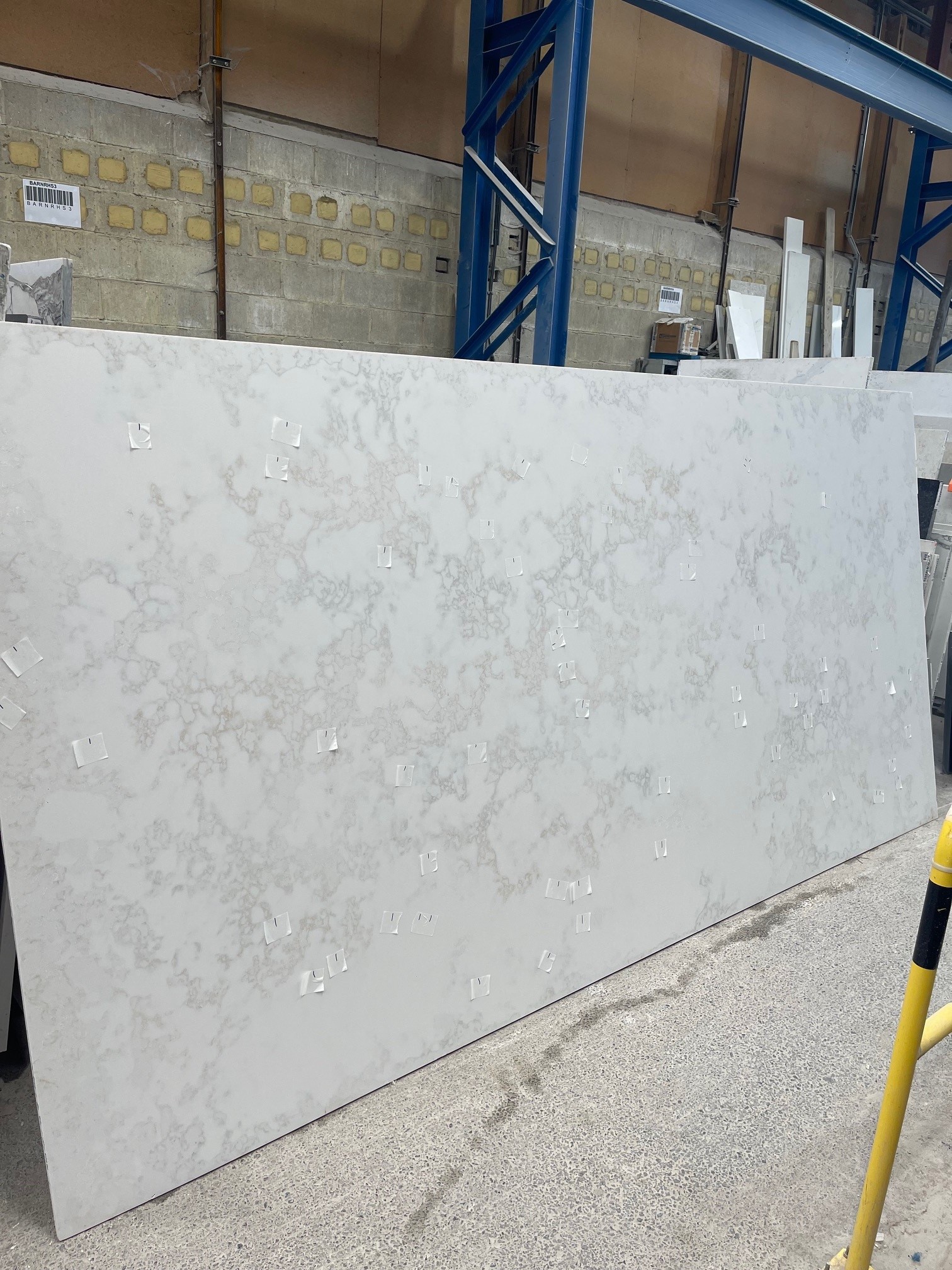 CRL Luna Bianco Dots quartz worktops slab view Luna quartz worktop with unwanted spots and dots
