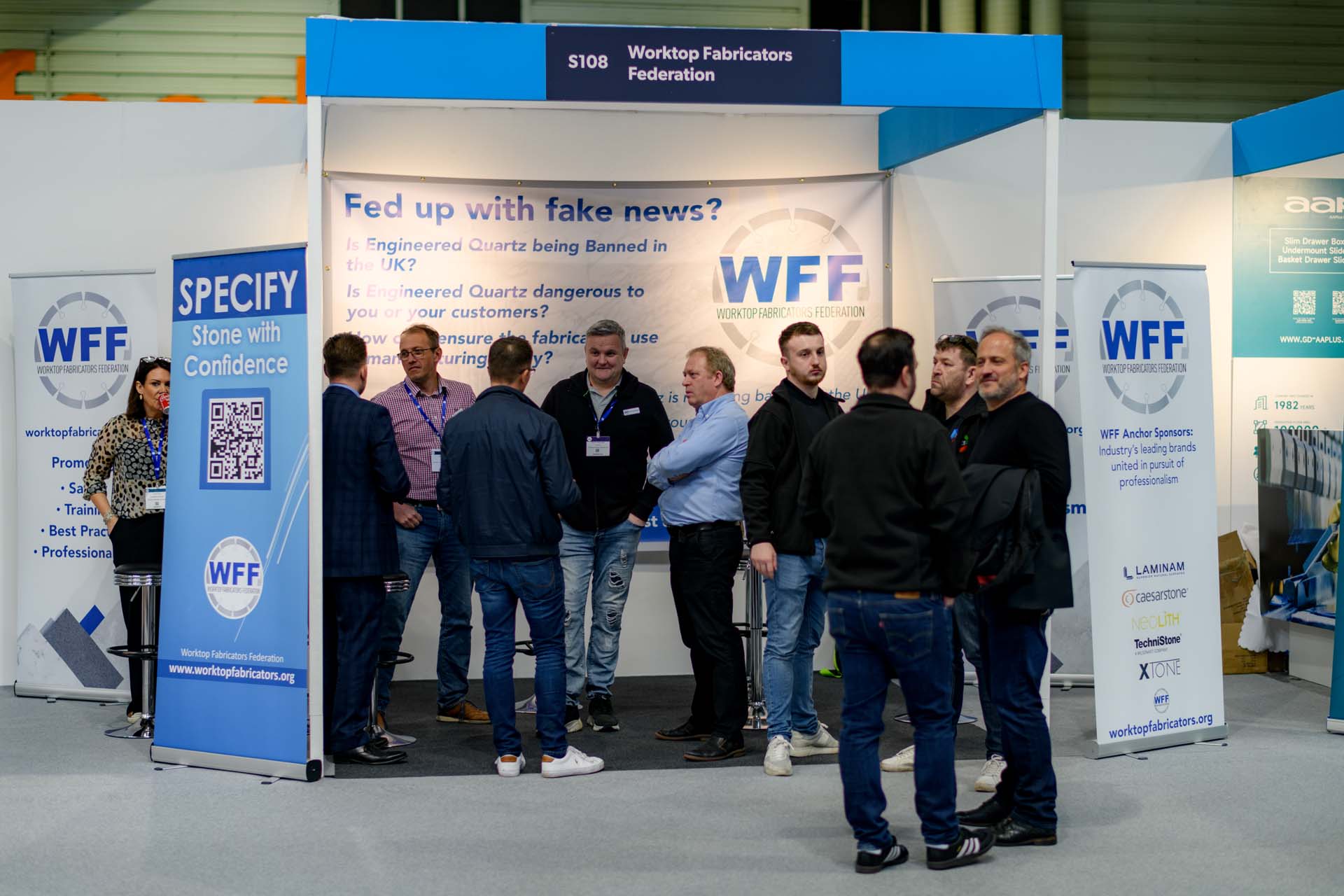 Busy on the WFF stand at the KBB show 2024. Worktop fabricators federation.