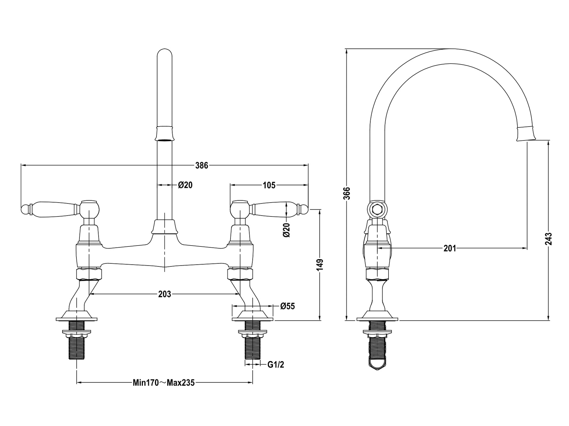 The 1810 Company Moulins tap technical spec