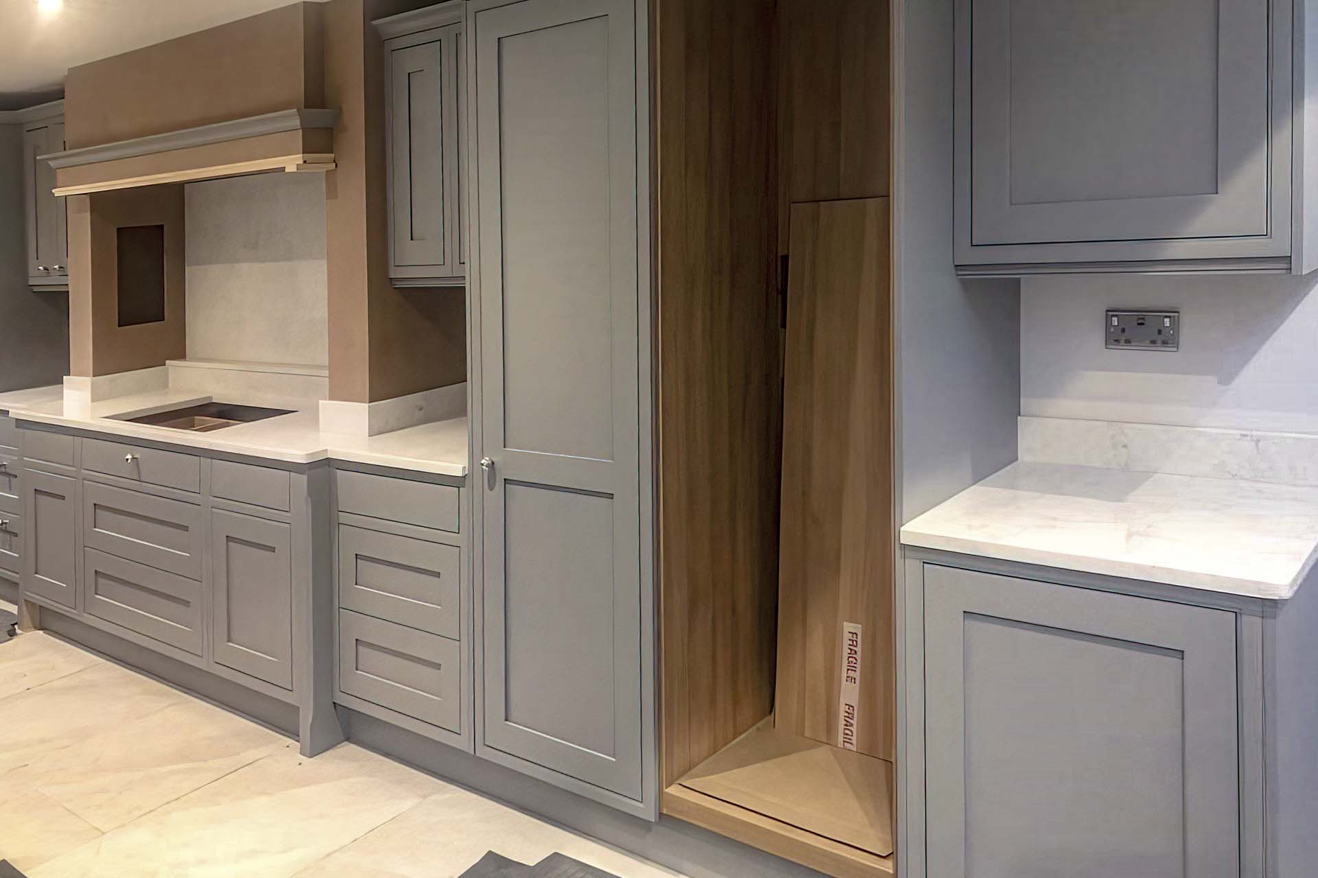 Misty Carrara quartz worktops Epsom false mantel 121123 Misty Carrara quartz worktops Epsom false mantel 121123