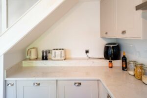 Snodland Kent kitchen BQS capri quartz worktops understairs corner of kitchen