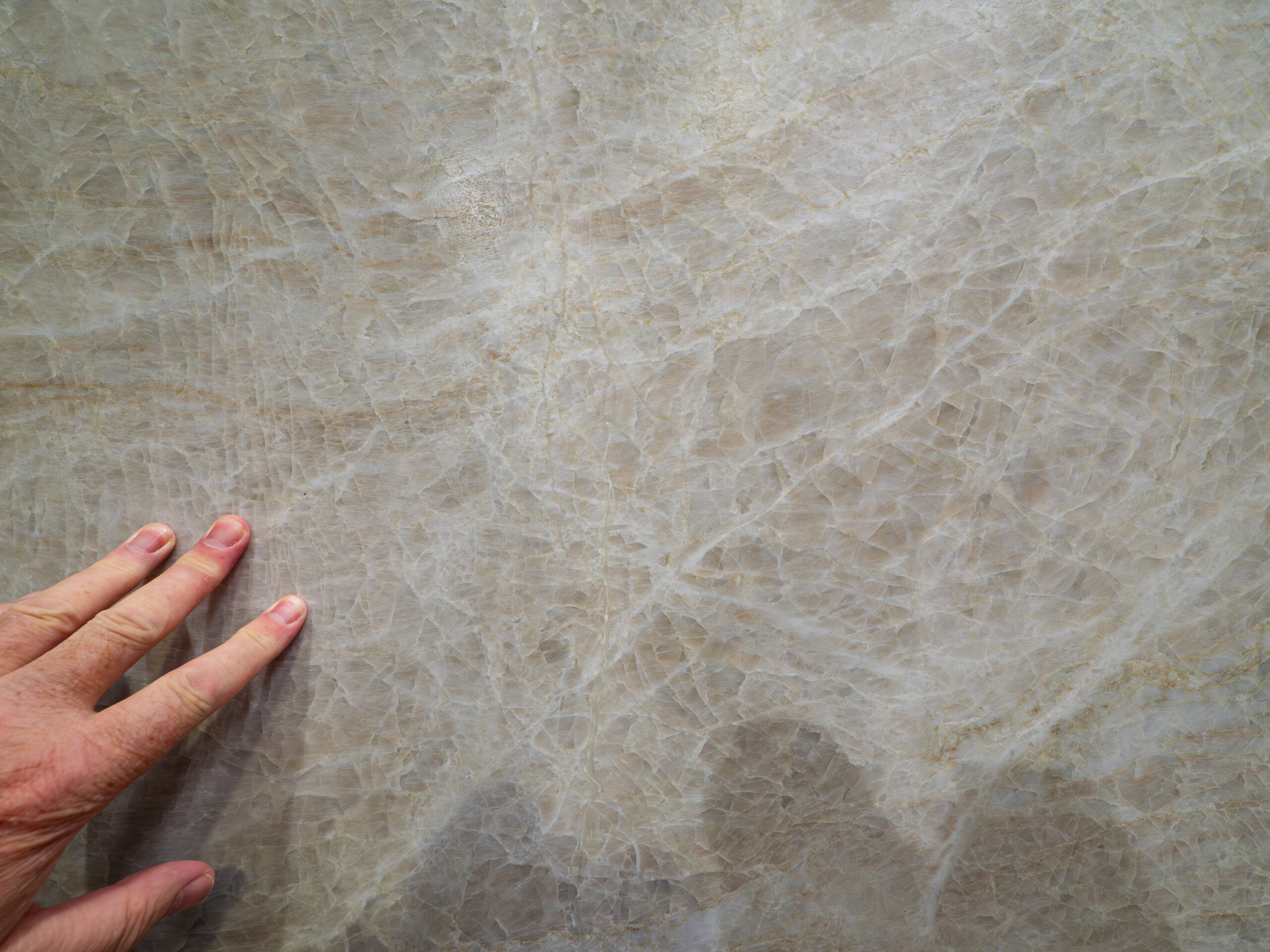 Close up image of Taj Mahal Satinato quartzite from Cullifords.