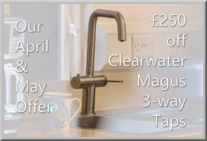 boilding water tap special offer Clearwater 3 way Magus stainless steel april may