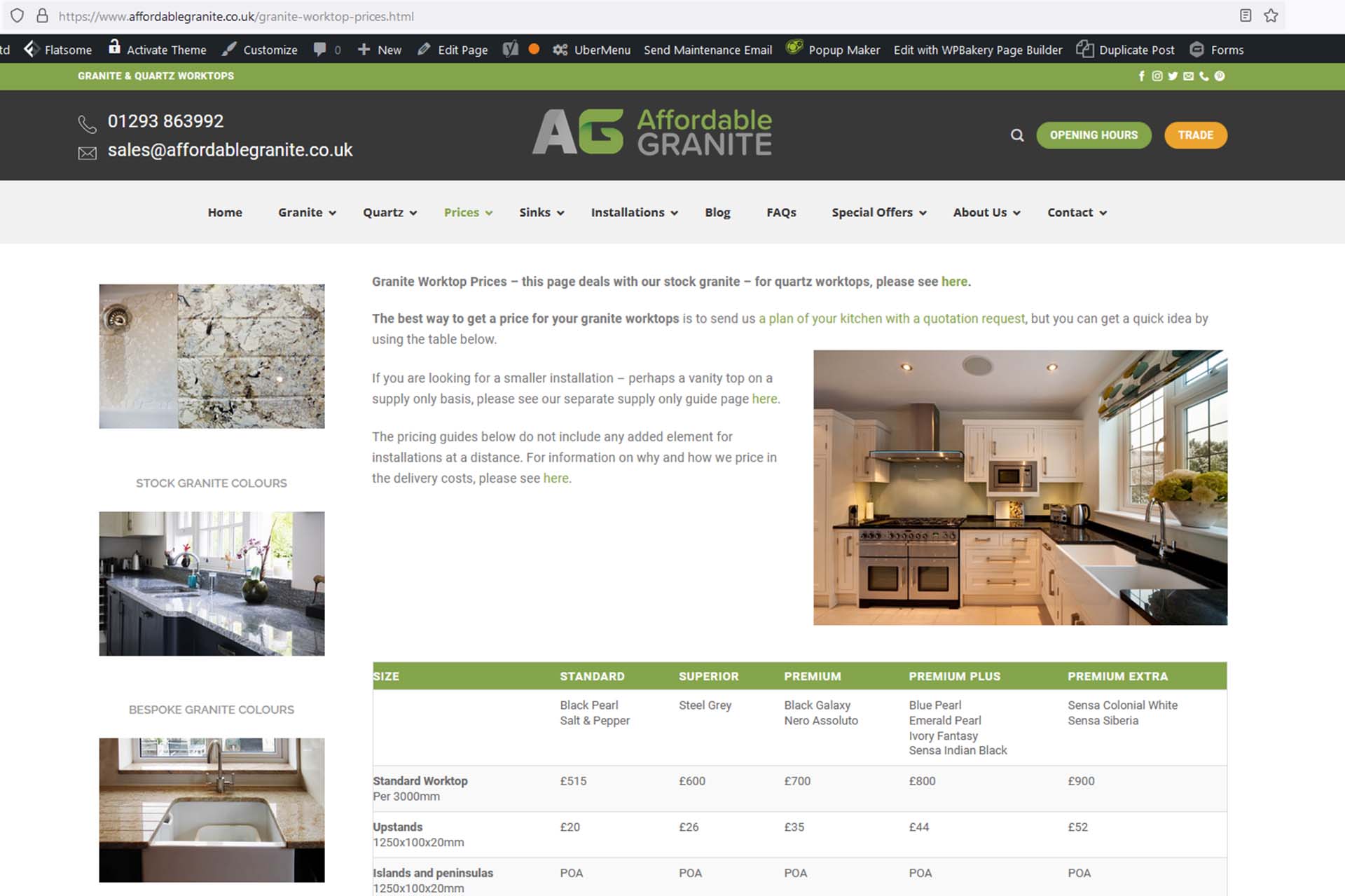granite worktops prices page on our website