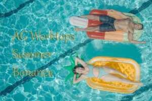 summer worktops special offer man and woman on inflatables